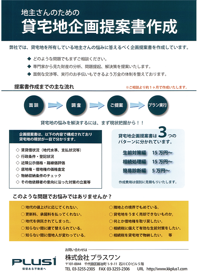 貸宅地企画提案書作成